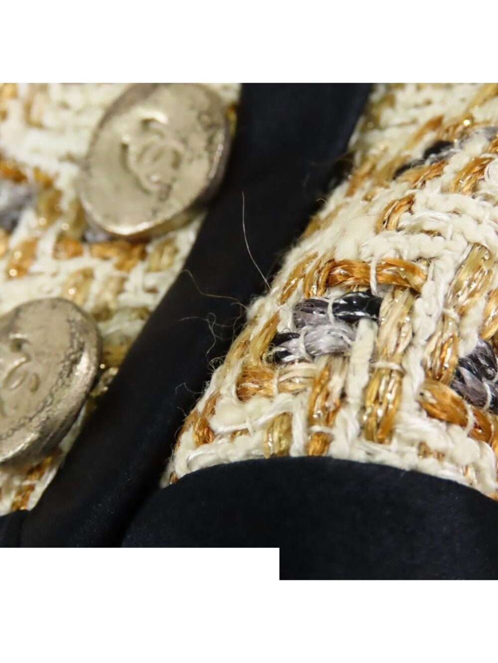 Chanel Tweed Jacket Skirt Ivory Gold Rayon 06P 36 - Picture 4 of 9